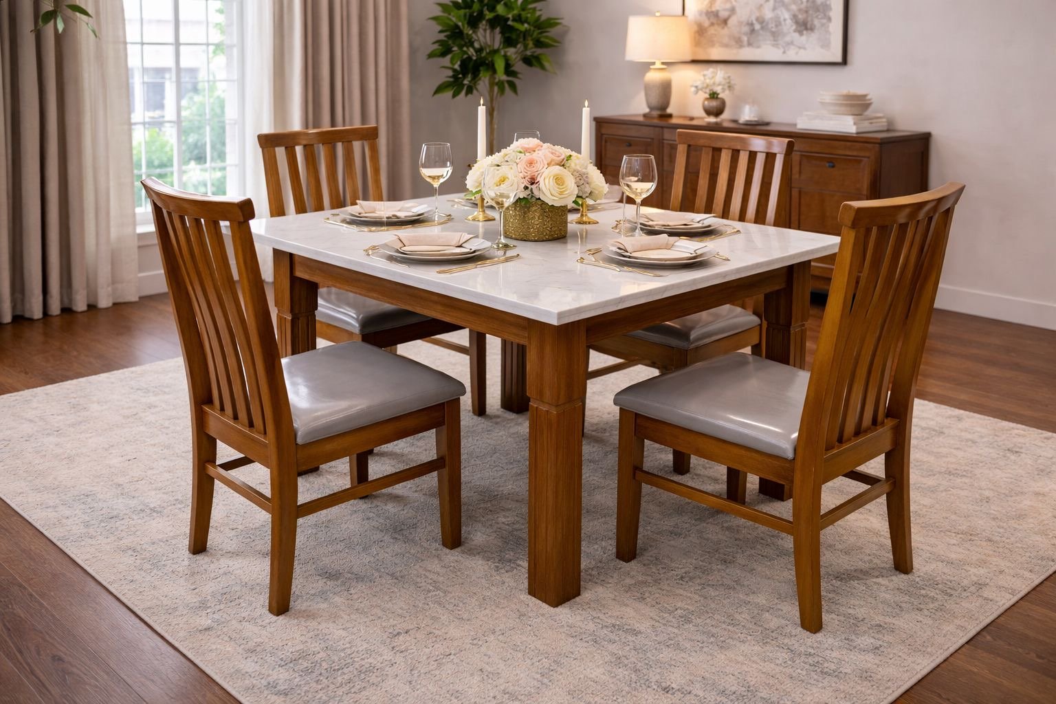 4 seater White marble with grey seats