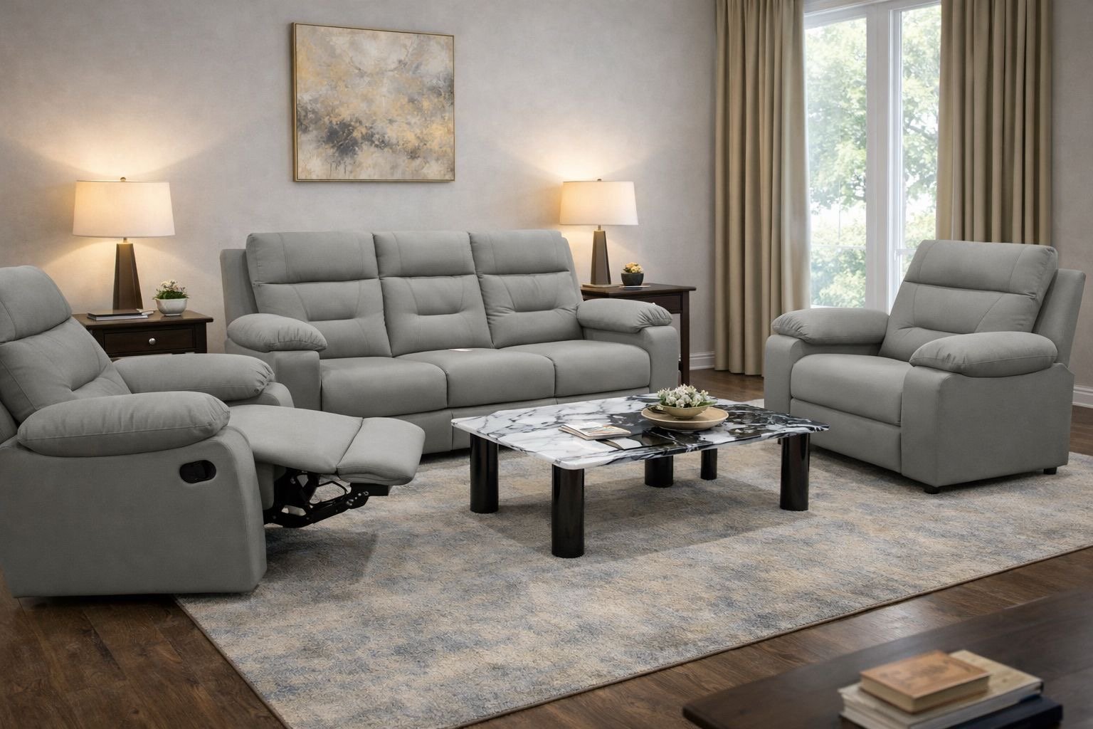 3 seater sofa, and a reclining armchair