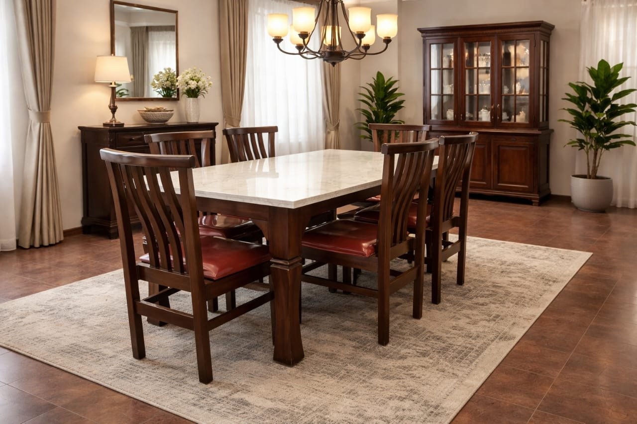 WOODEN DINING SET WITH RED CUSION 6SEATS